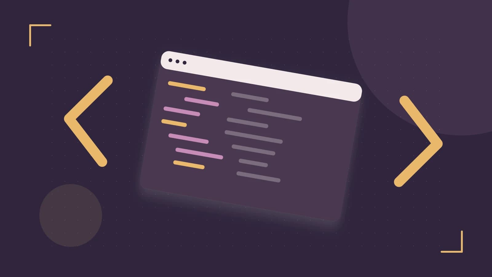 Editorial illustration of an abstract code editor, syntax blocks and oversized programming brackets