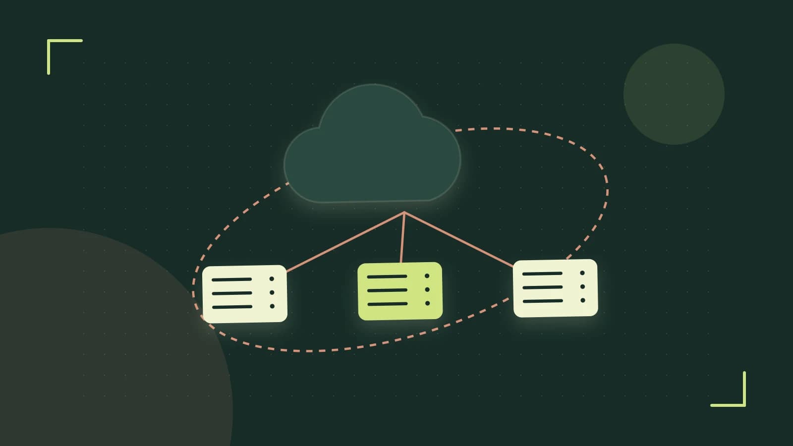 Editorial illustration of cloud infrastructure, connected server racks and an orbital service map