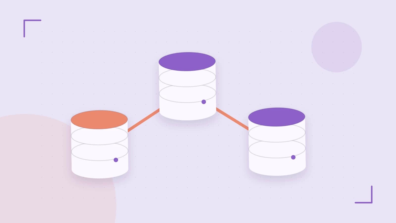 Editorial illustration of structured records, database cylinders and relationships between tables