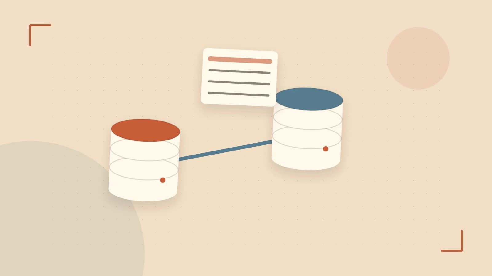 Editorial illustration of structured records, database cylinders and relationships between tables