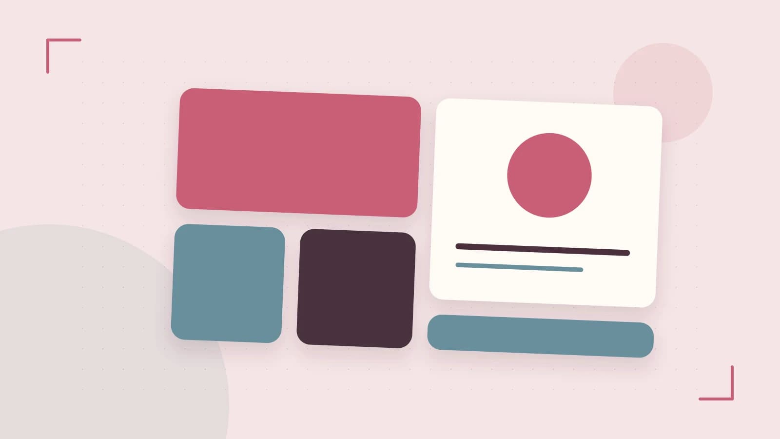 Editorial illustration of responsive browser layouts, overlapping design components and a color system