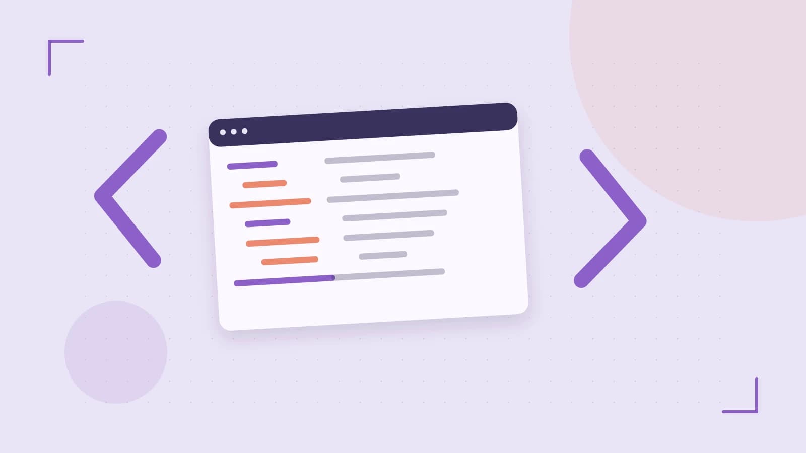 Editorial illustration of an abstract code editor, syntax blocks and oversized programming brackets