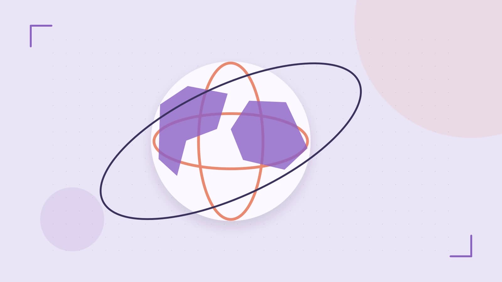 Editorial illustration of an editorial globe with meridians and layered geographic shapes
