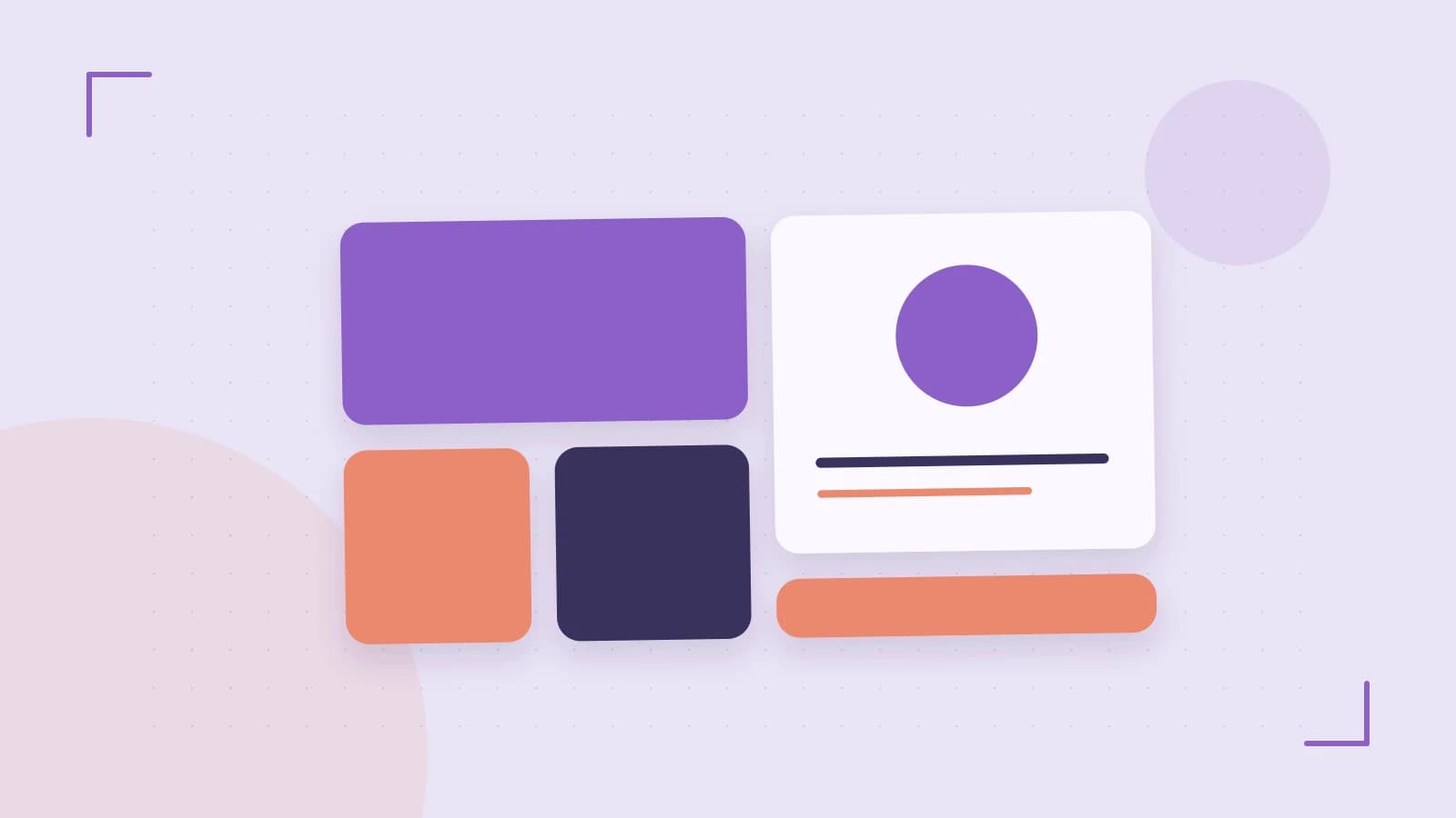 Editorial illustration of responsive browser layouts, overlapping design components and a color system