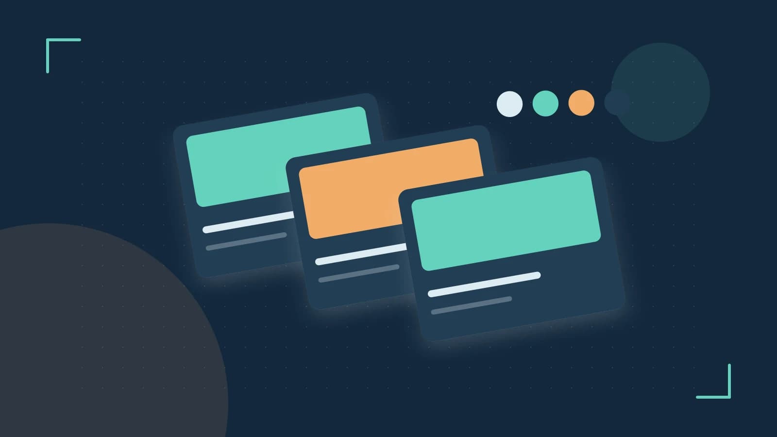 Editorial illustration of responsive browser layouts, overlapping design components and a color system