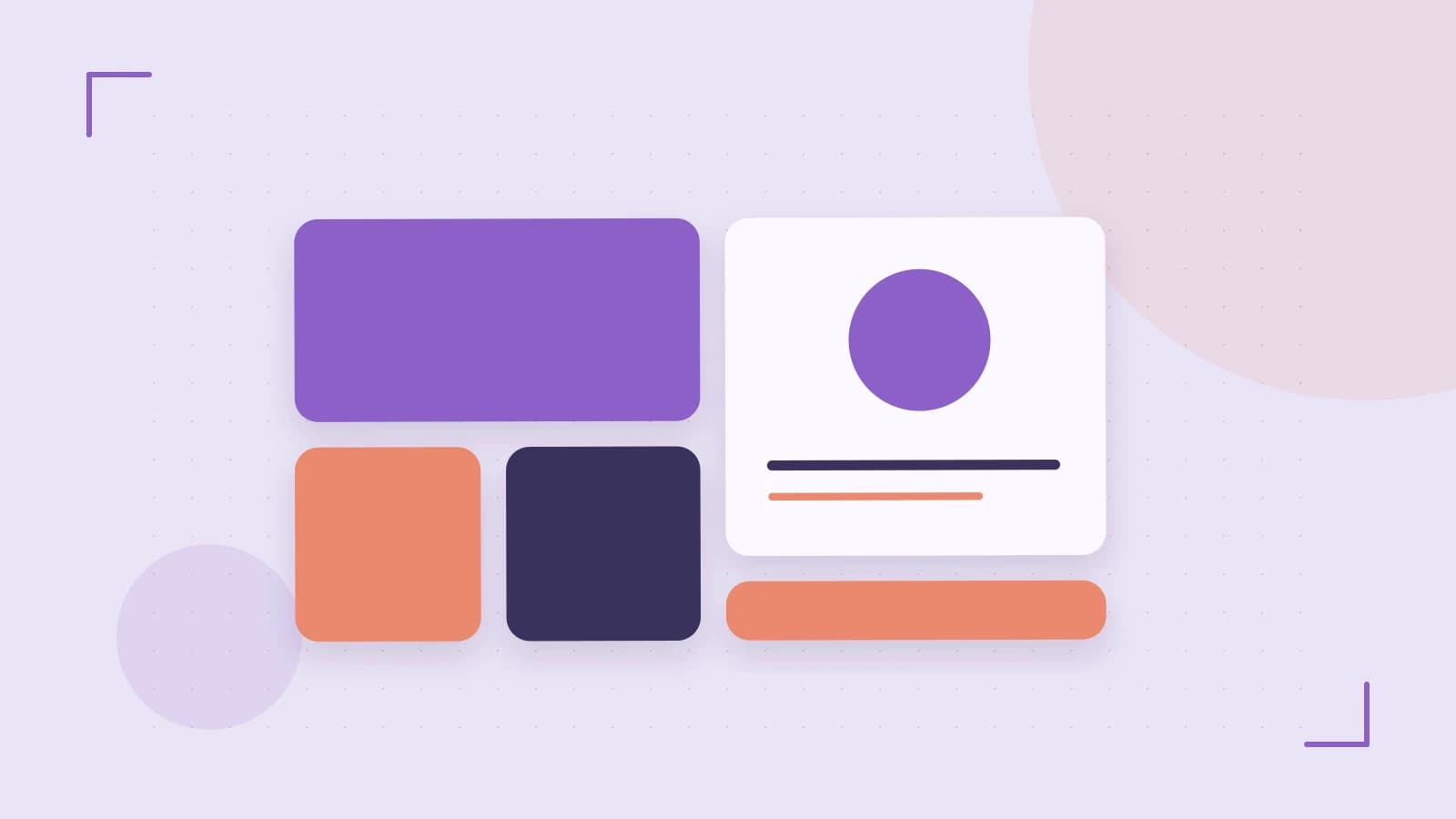Editorial illustration of responsive browser layouts, overlapping design components and a color system