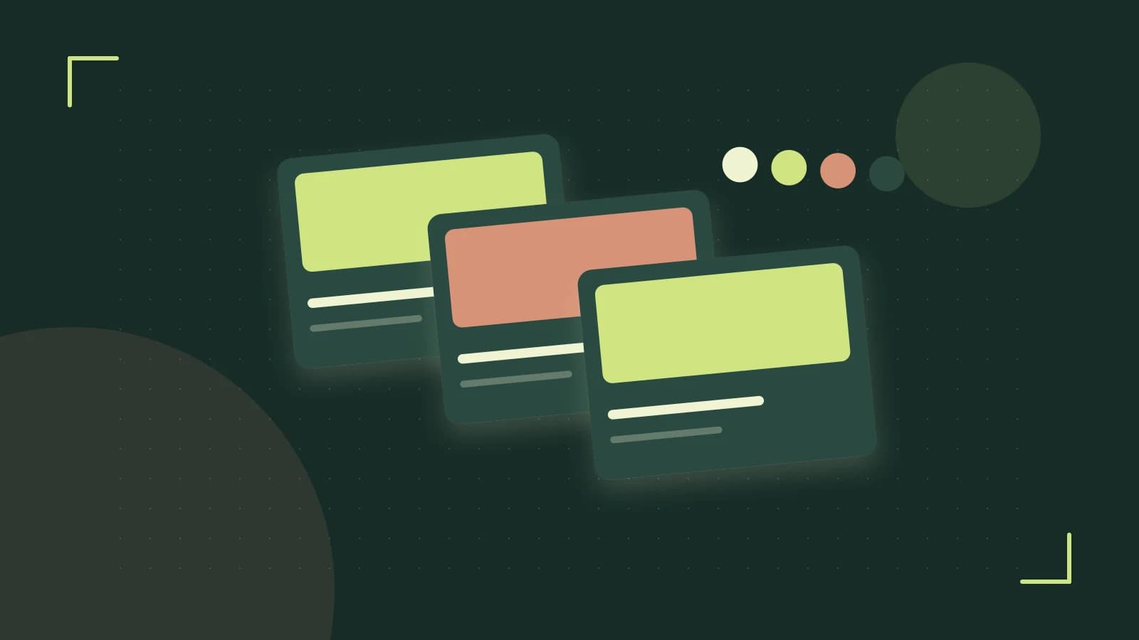 Editorial illustration of responsive browser layouts, overlapping design components and a color system