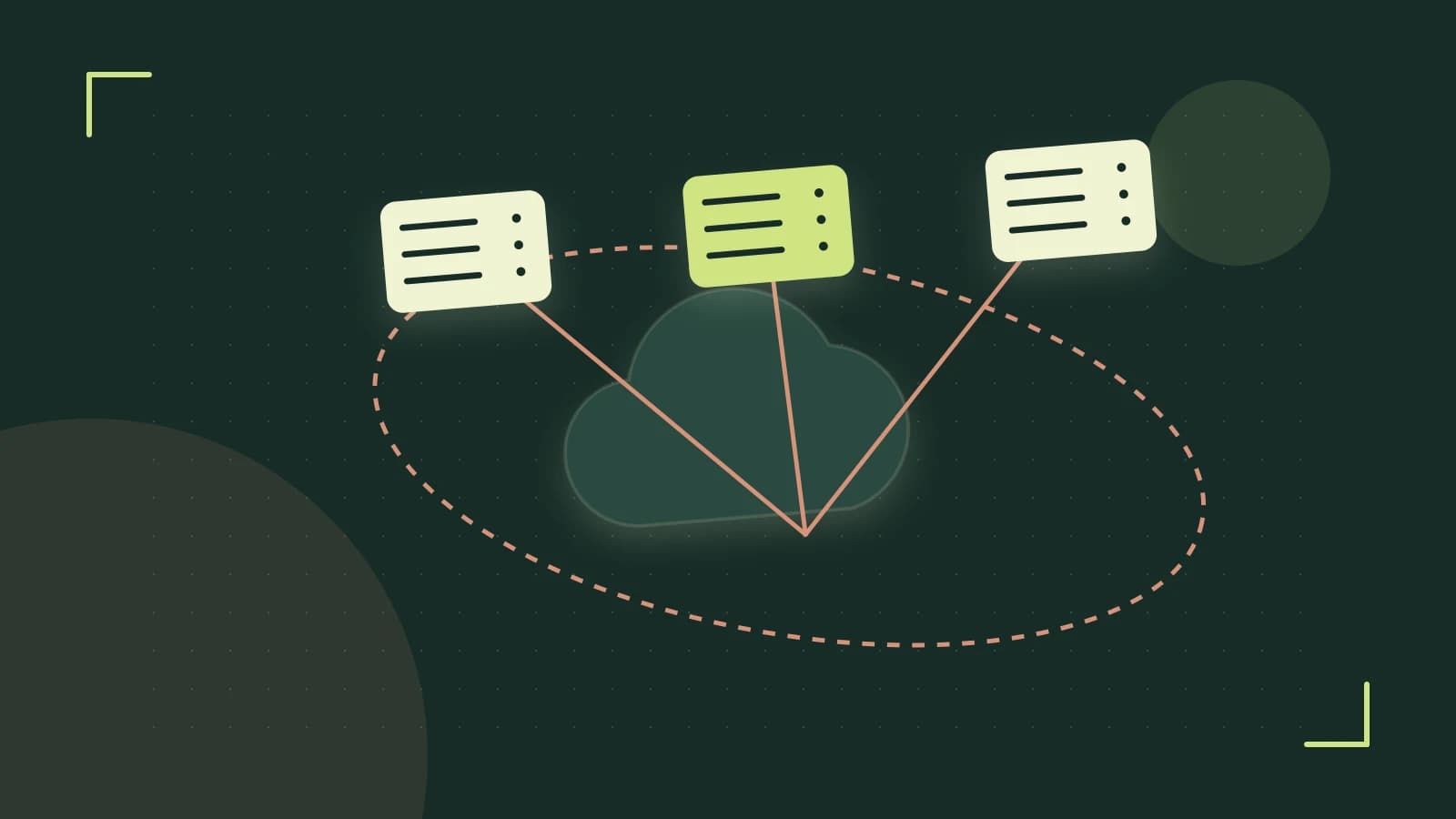 Editorial illustration of cloud infrastructure, connected server racks and an orbital service map