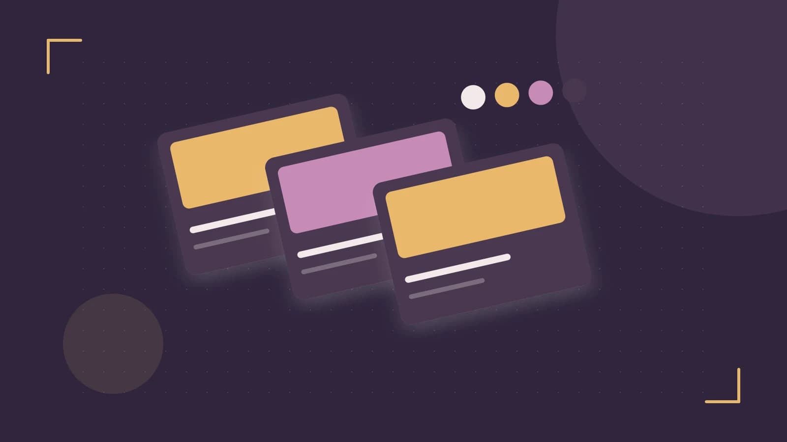 Editorial illustration of responsive browser layouts, overlapping design components and a color system