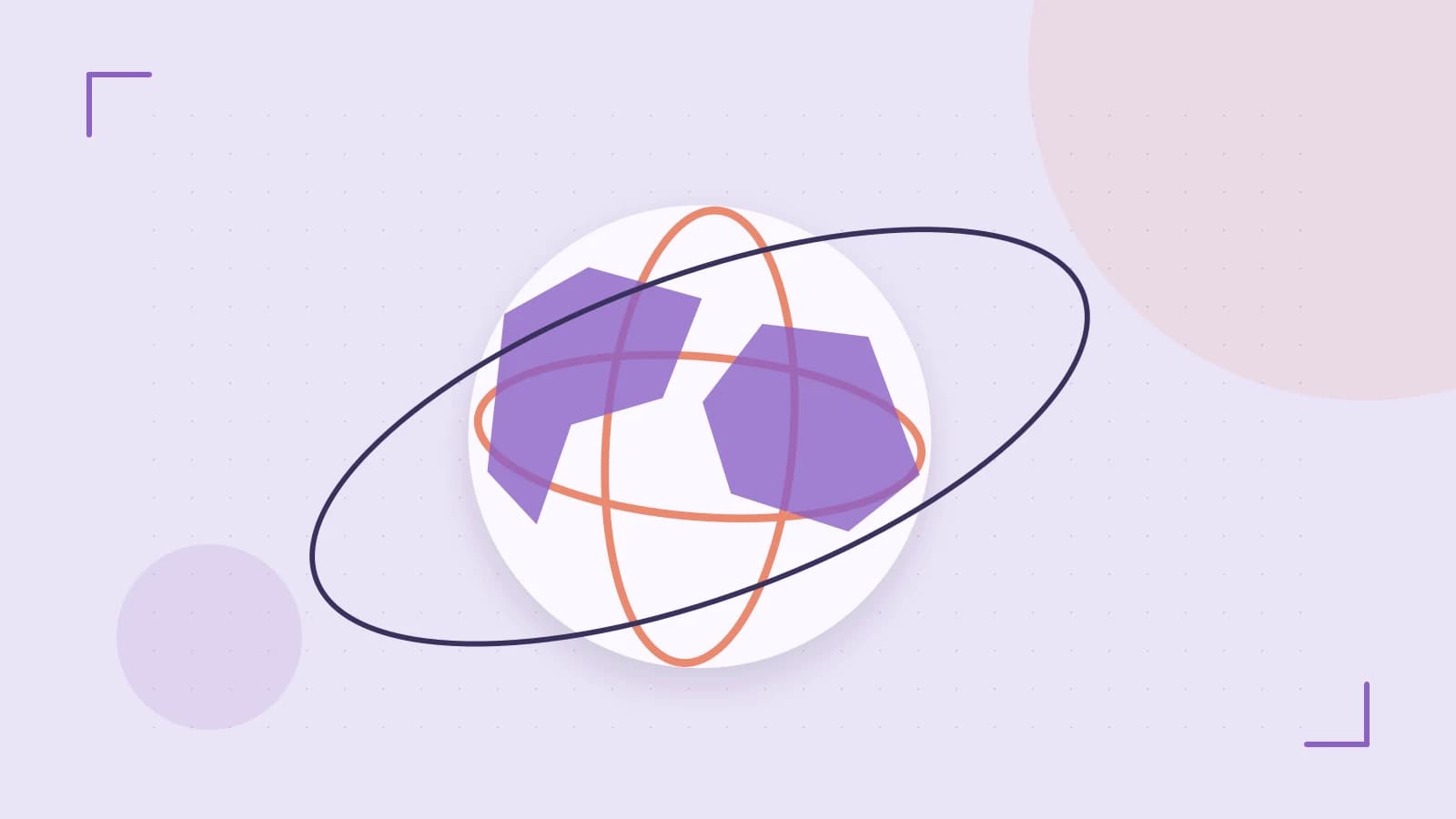Editorial illustration of an editorial globe with meridians and layered geographic shapes