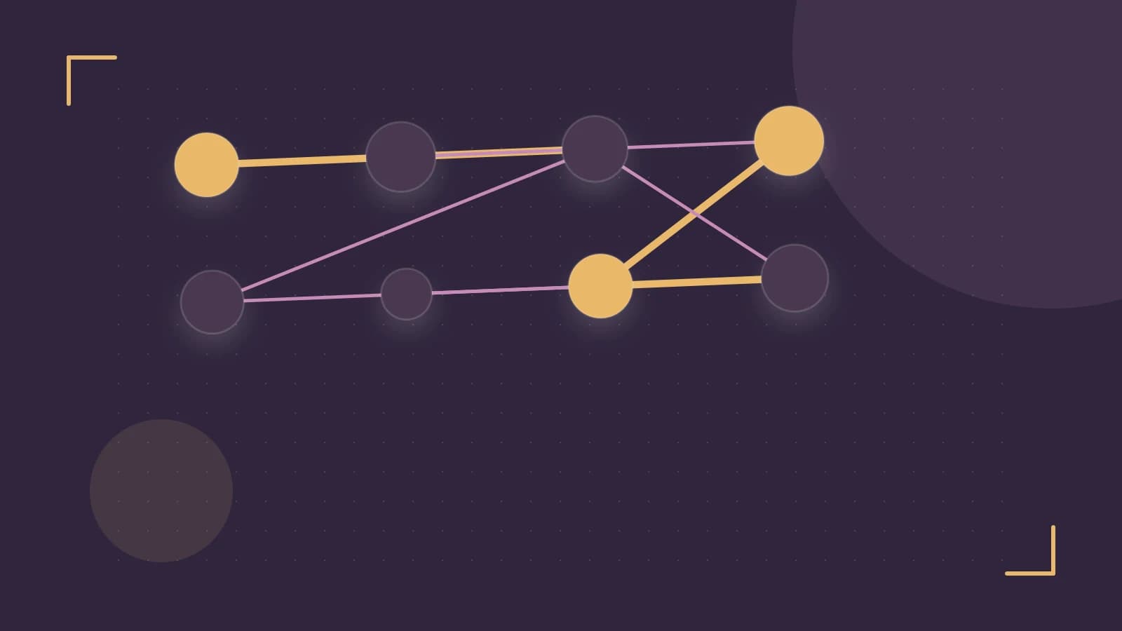 Editorial illustration of an algorithmic node graph with branching paths and a highlighted result