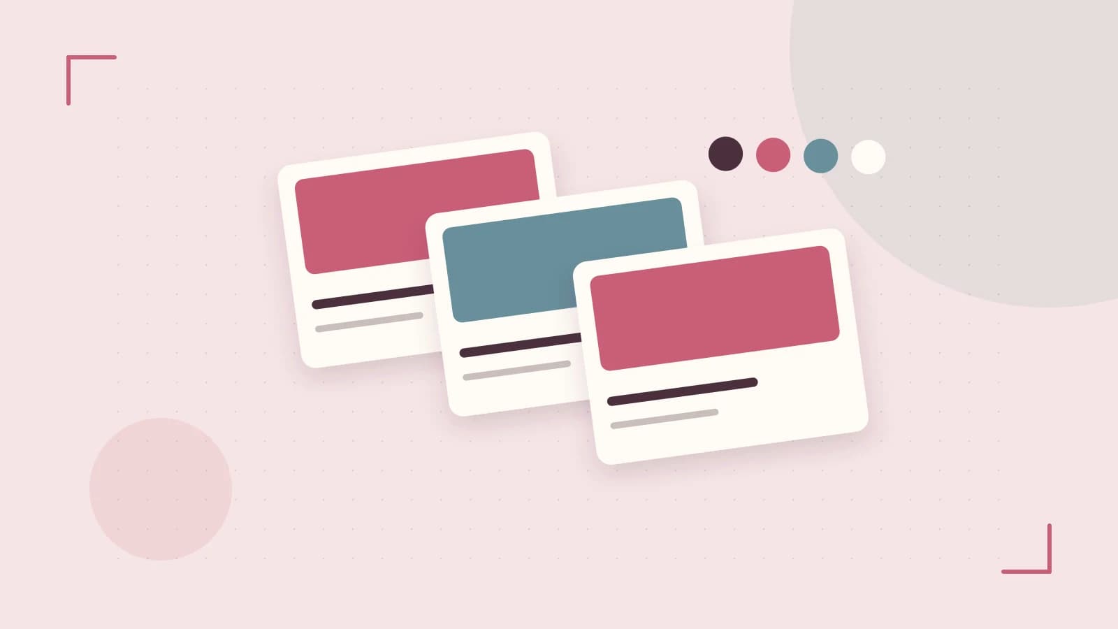 Editorial illustration of responsive browser layouts, overlapping design components and a color system