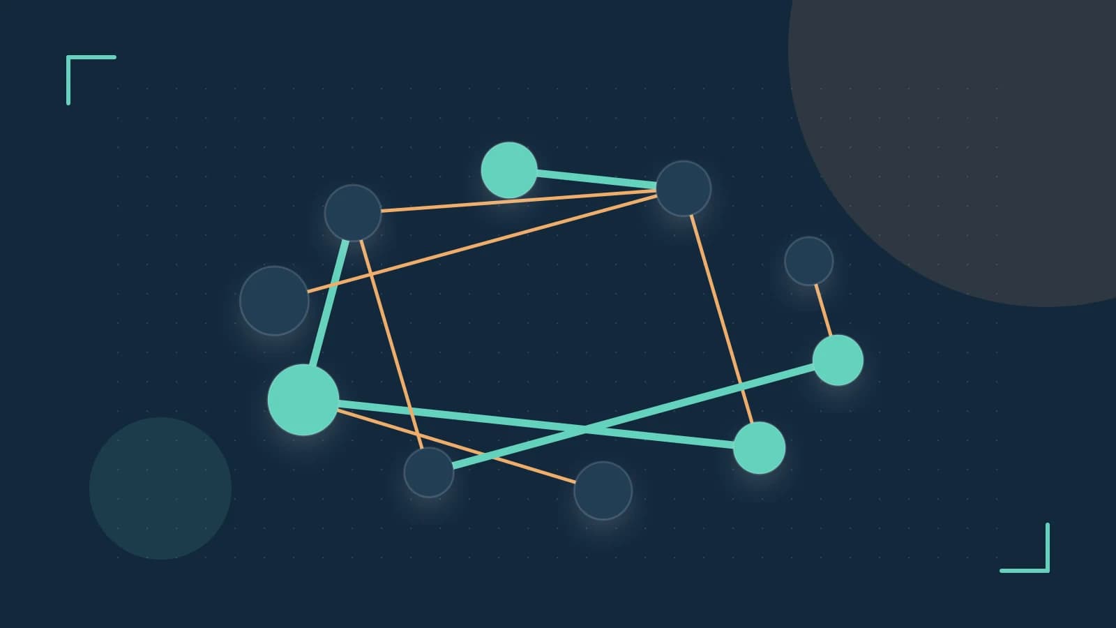Editorial illustration of an algorithmic node graph with branching paths and a highlighted result
