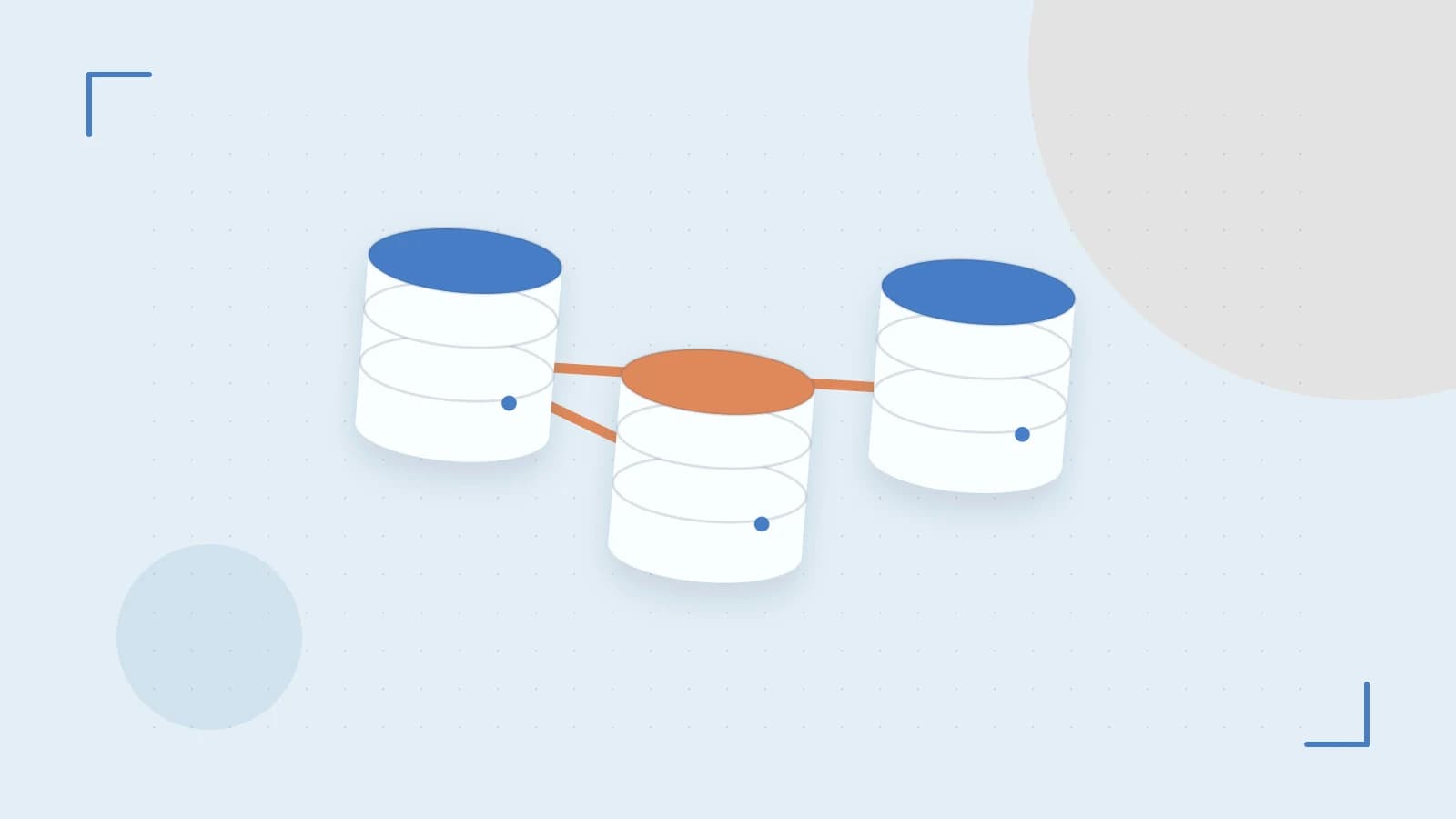 Editorial illustration of structured records, database cylinders and relationships between tables