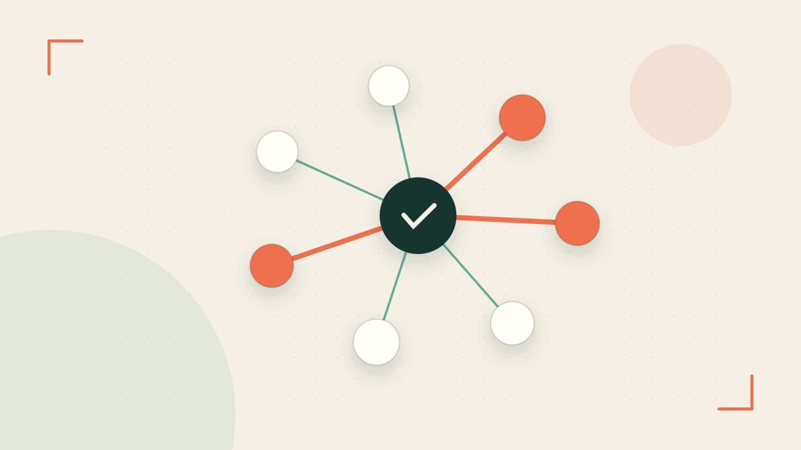 Editorial illustration of an algorithmic node graph with branching paths and a highlighted result