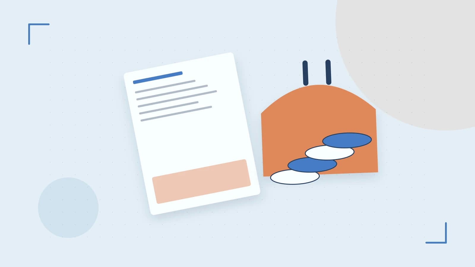 Editorial illustration of abstract coins, a payment card and a geometric financial chart without data labels