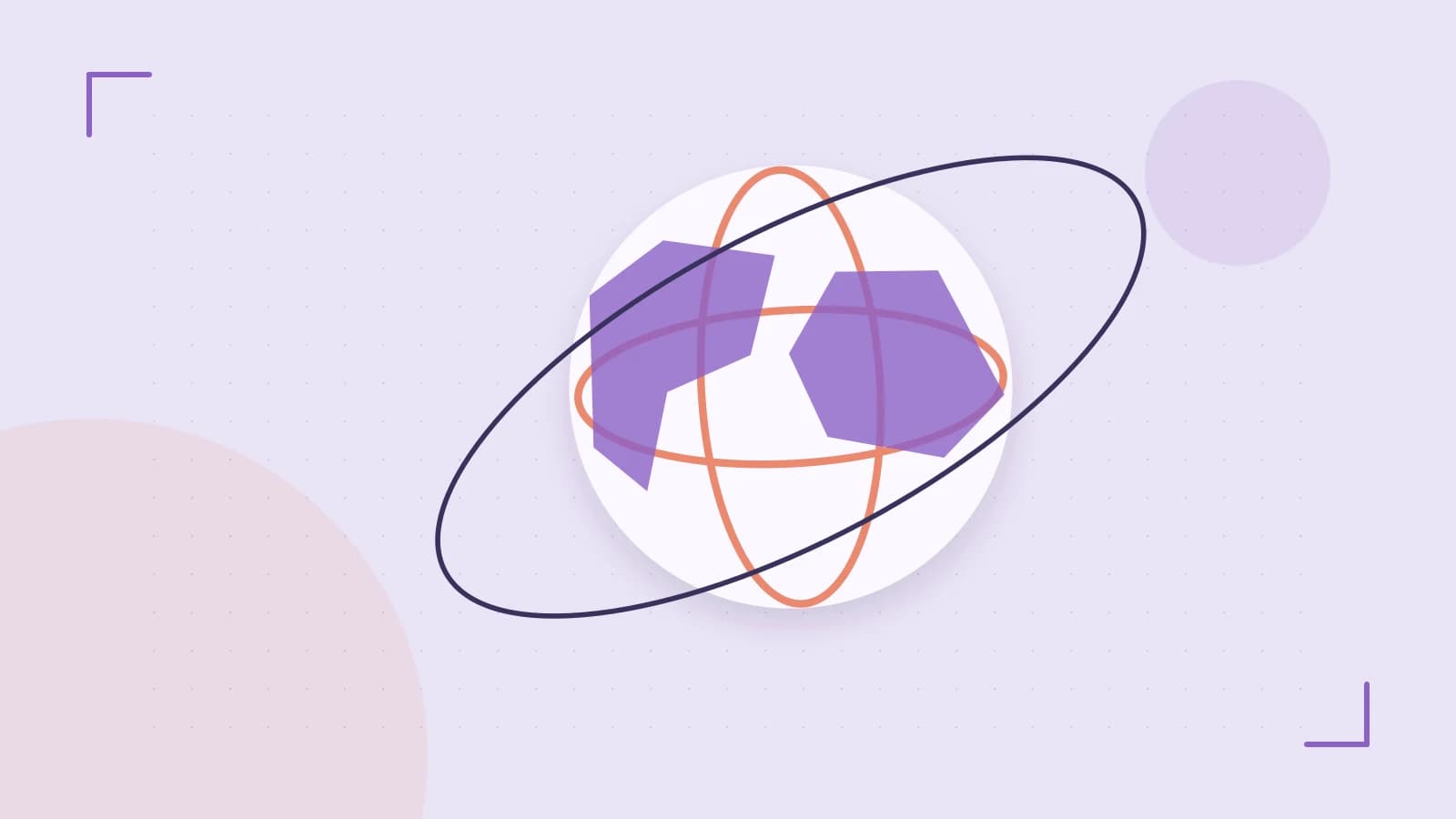 Editorial illustration of an editorial globe with meridians and layered geographic shapes