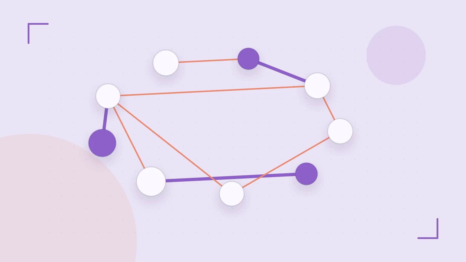 Editorial illustration of an algorithmic node graph with branching paths and a highlighted result
