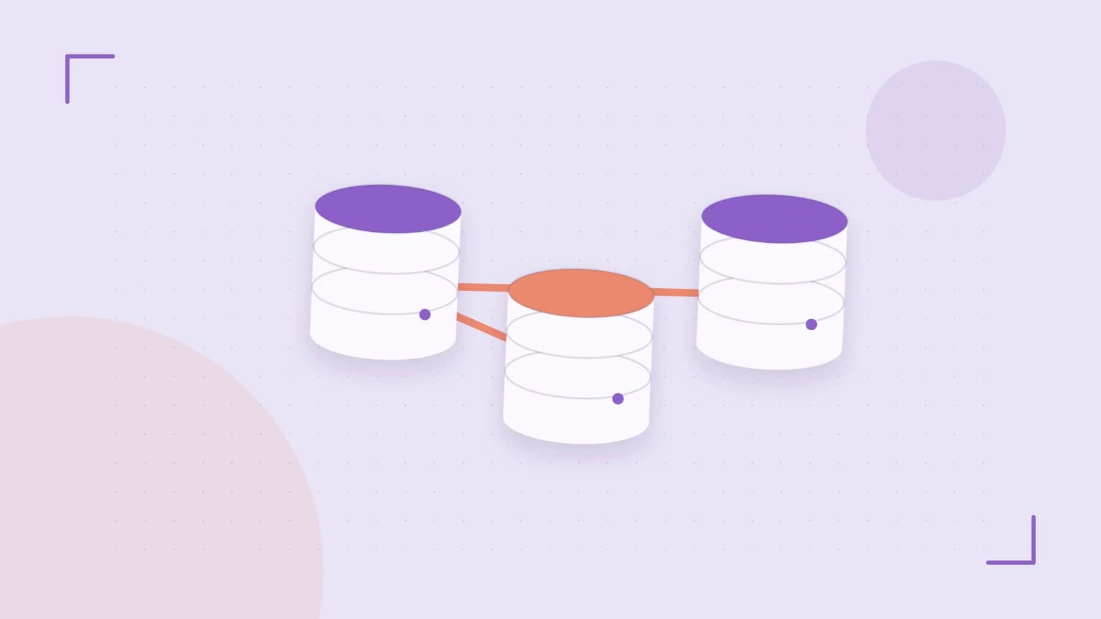 Editorial illustration of structured records, database cylinders and relationships between tables