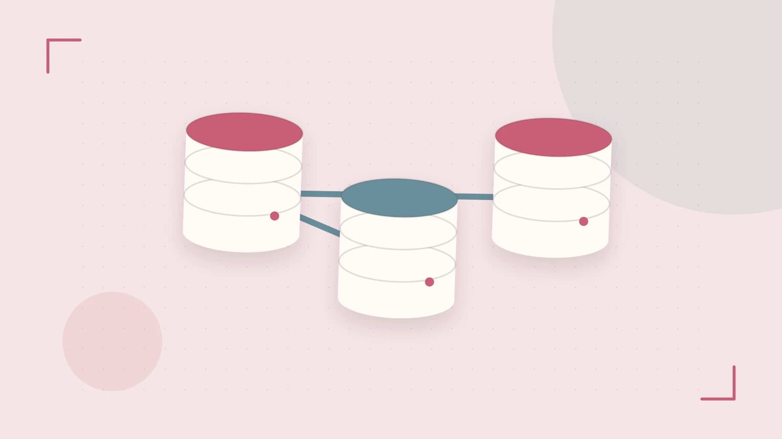 Editorial illustration of structured records, database cylinders and relationships between tables