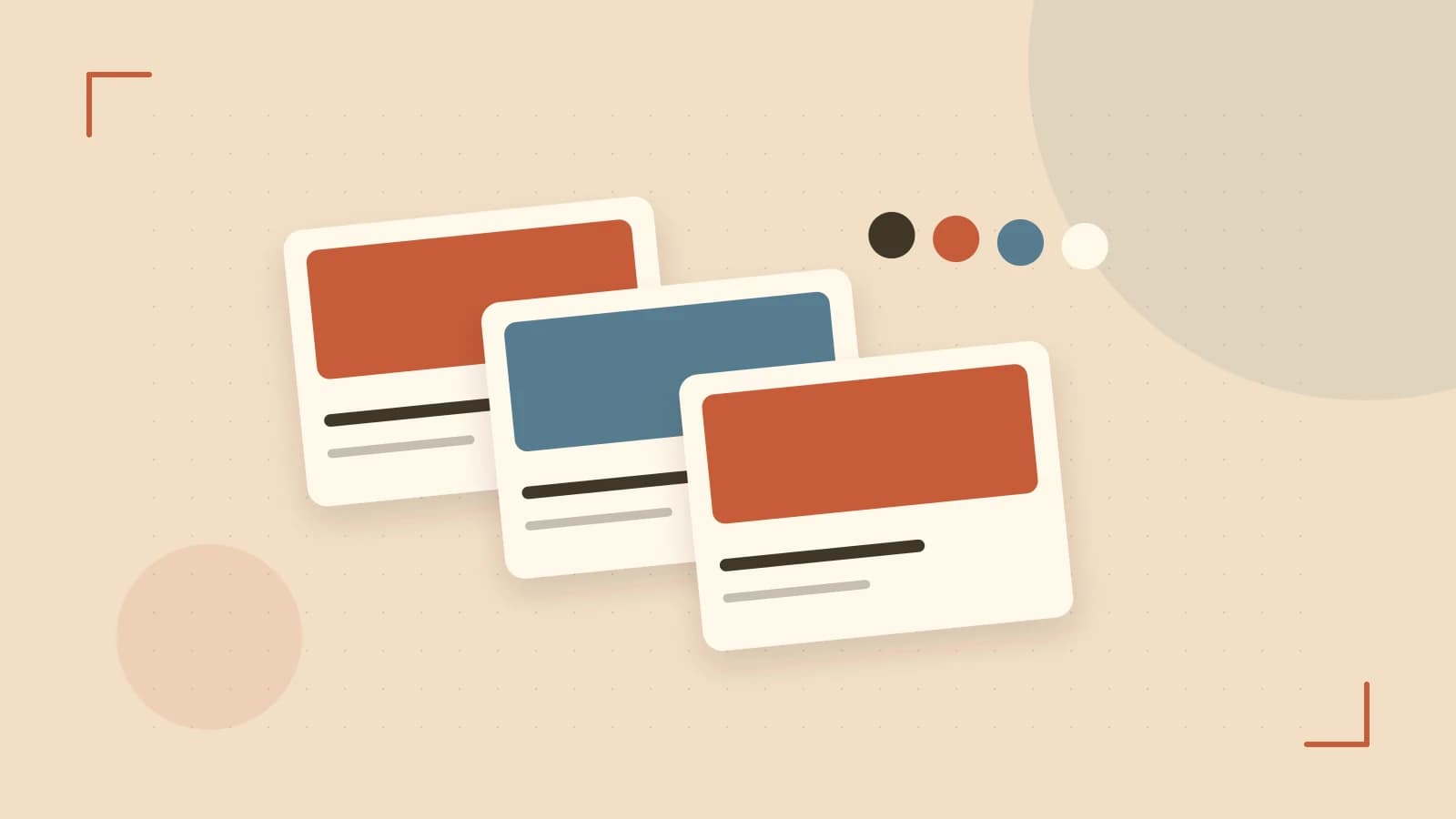 Editorial illustration of responsive browser layouts, overlapping design components and a color system
