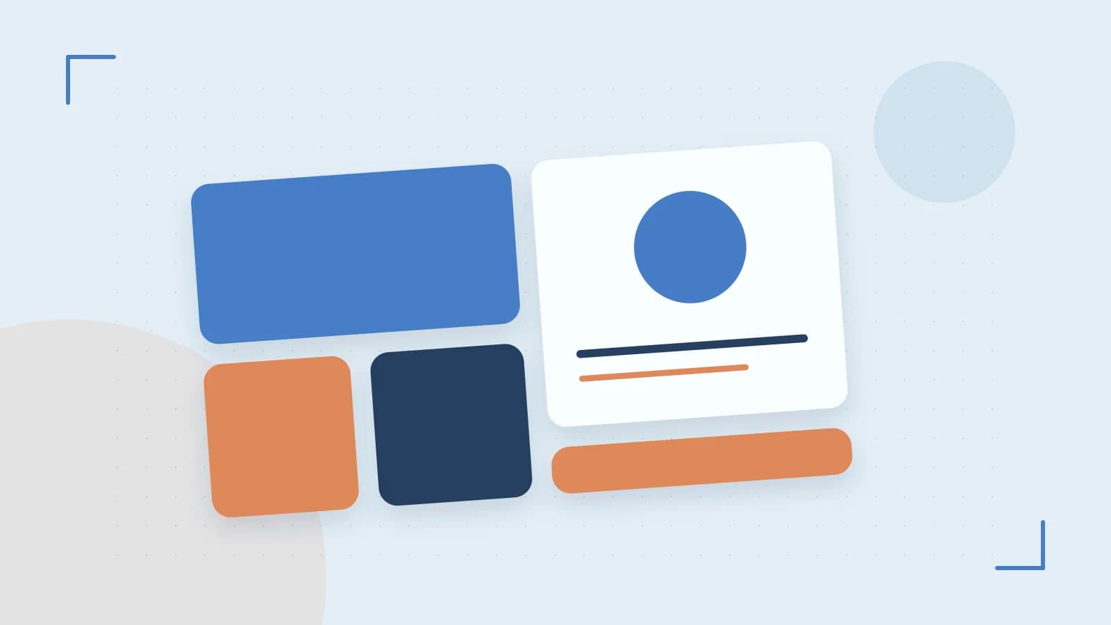Editorial illustration of responsive browser layouts, overlapping design components and a color system