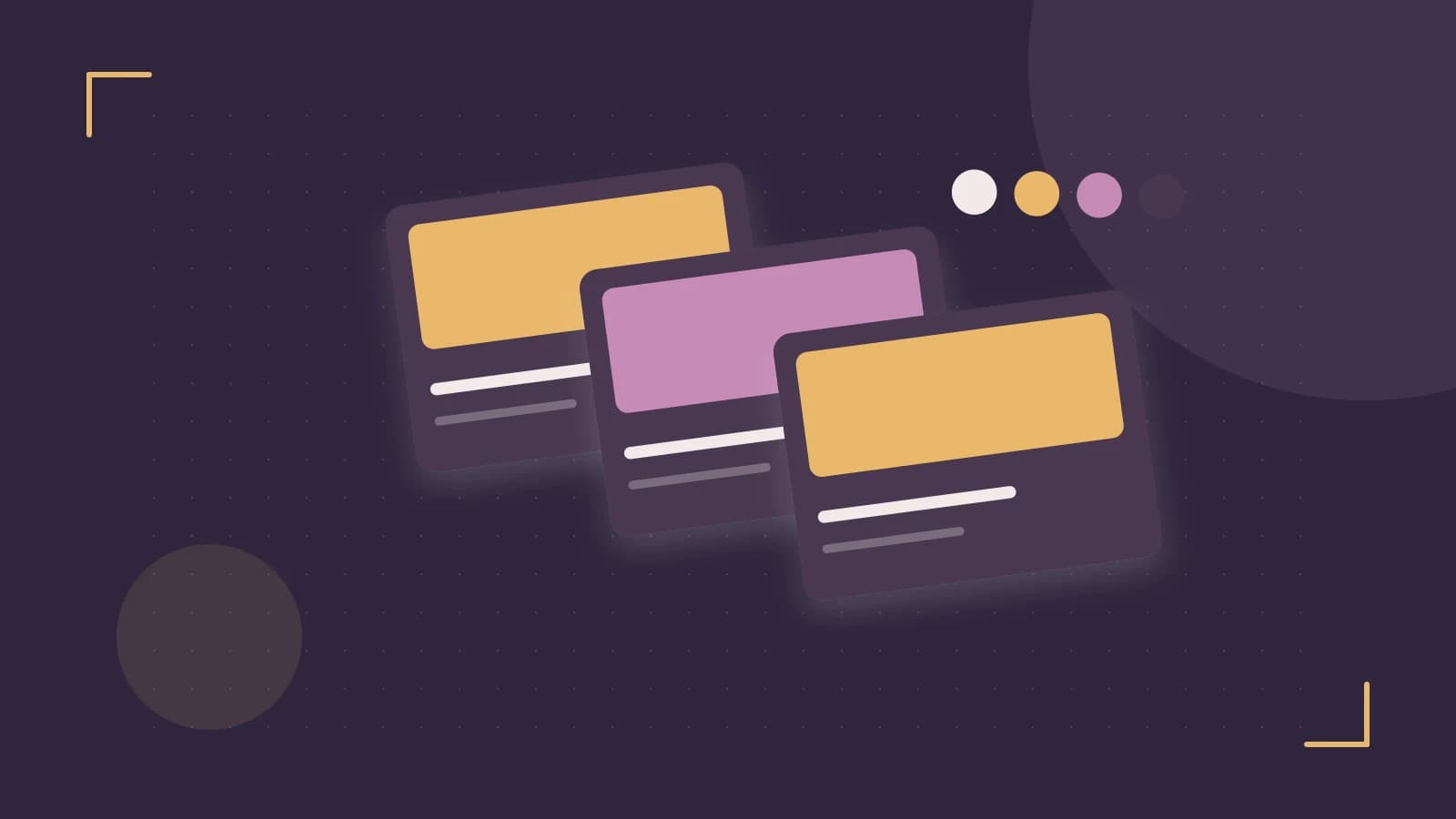 Editorial illustration of responsive browser layouts, overlapping design components and a color system