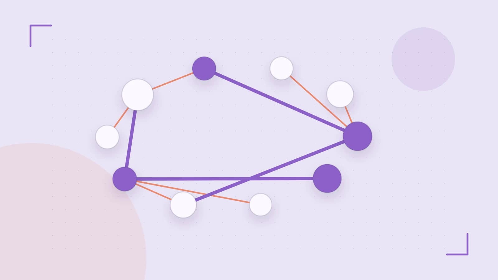 Editorial illustration of an algorithmic node graph with branching paths and a highlighted result