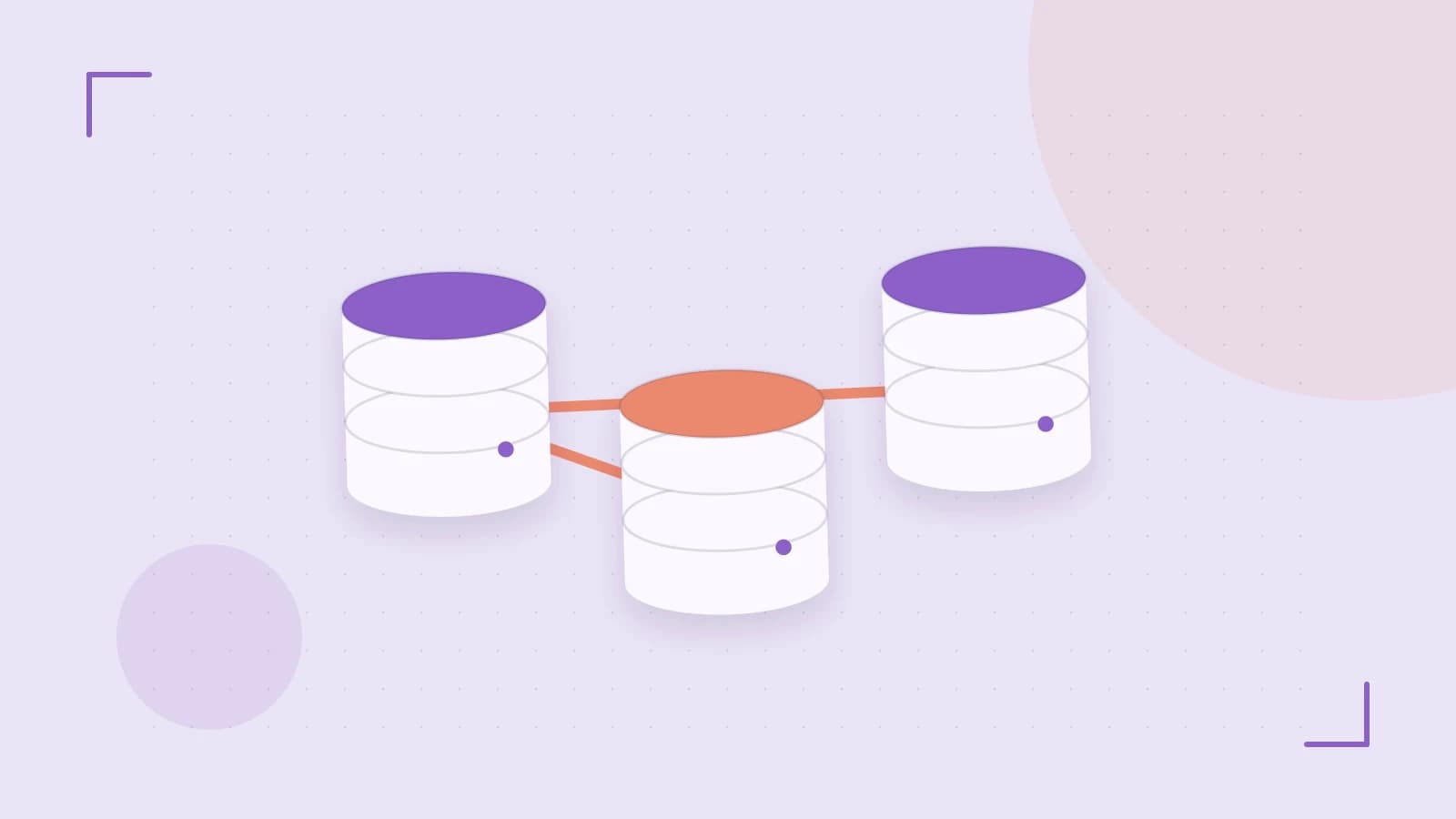 Editorial illustration of structured records, database cylinders and relationships between tables