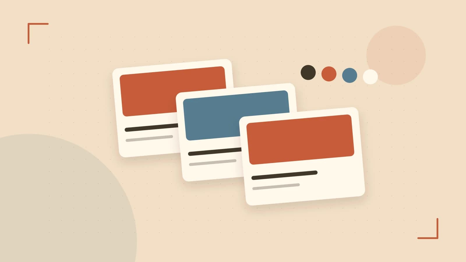 Editorial illustration of responsive browser layouts, overlapping design components and a color system