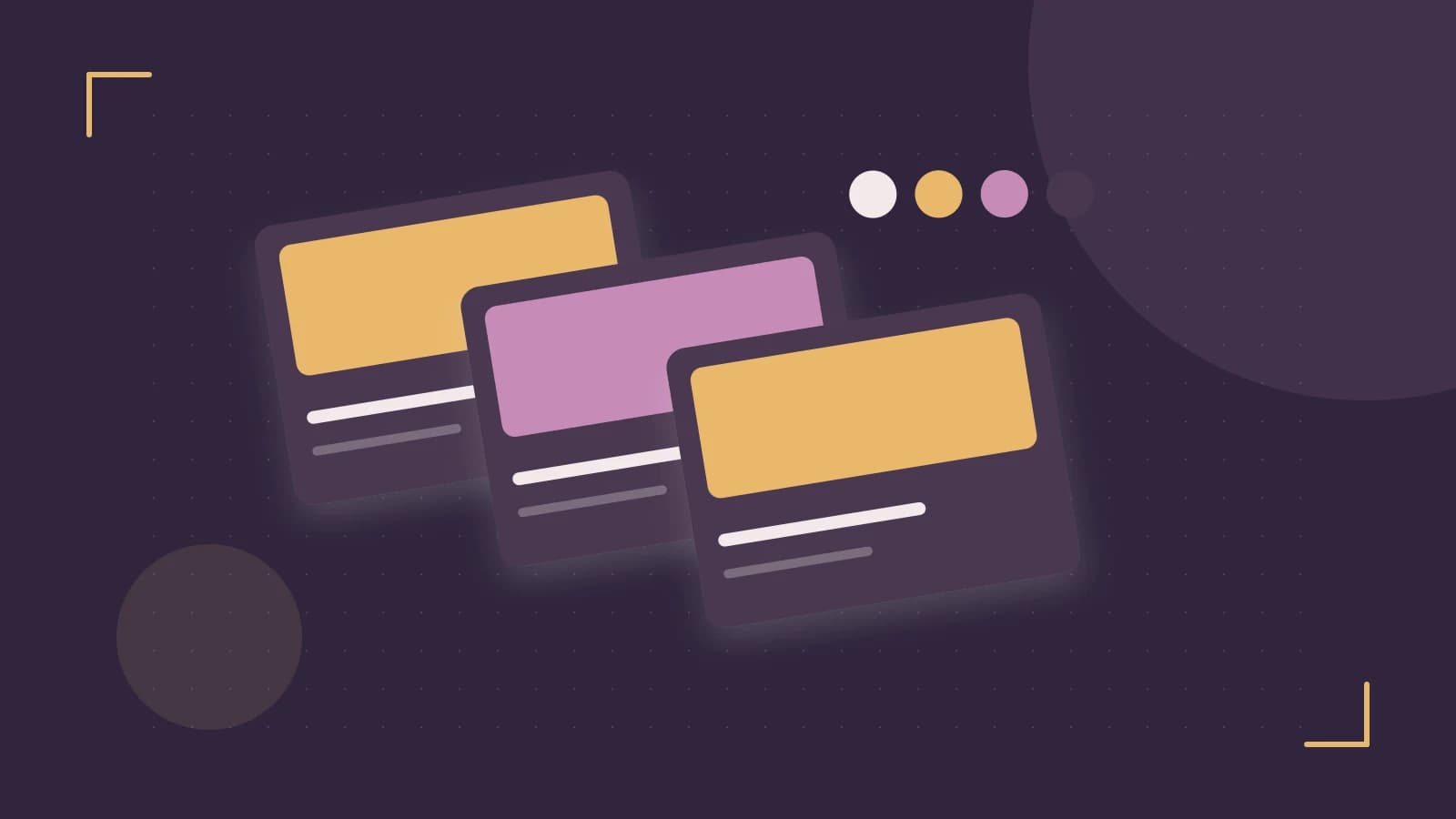 Editorial illustration of responsive browser layouts, overlapping design components and a color system