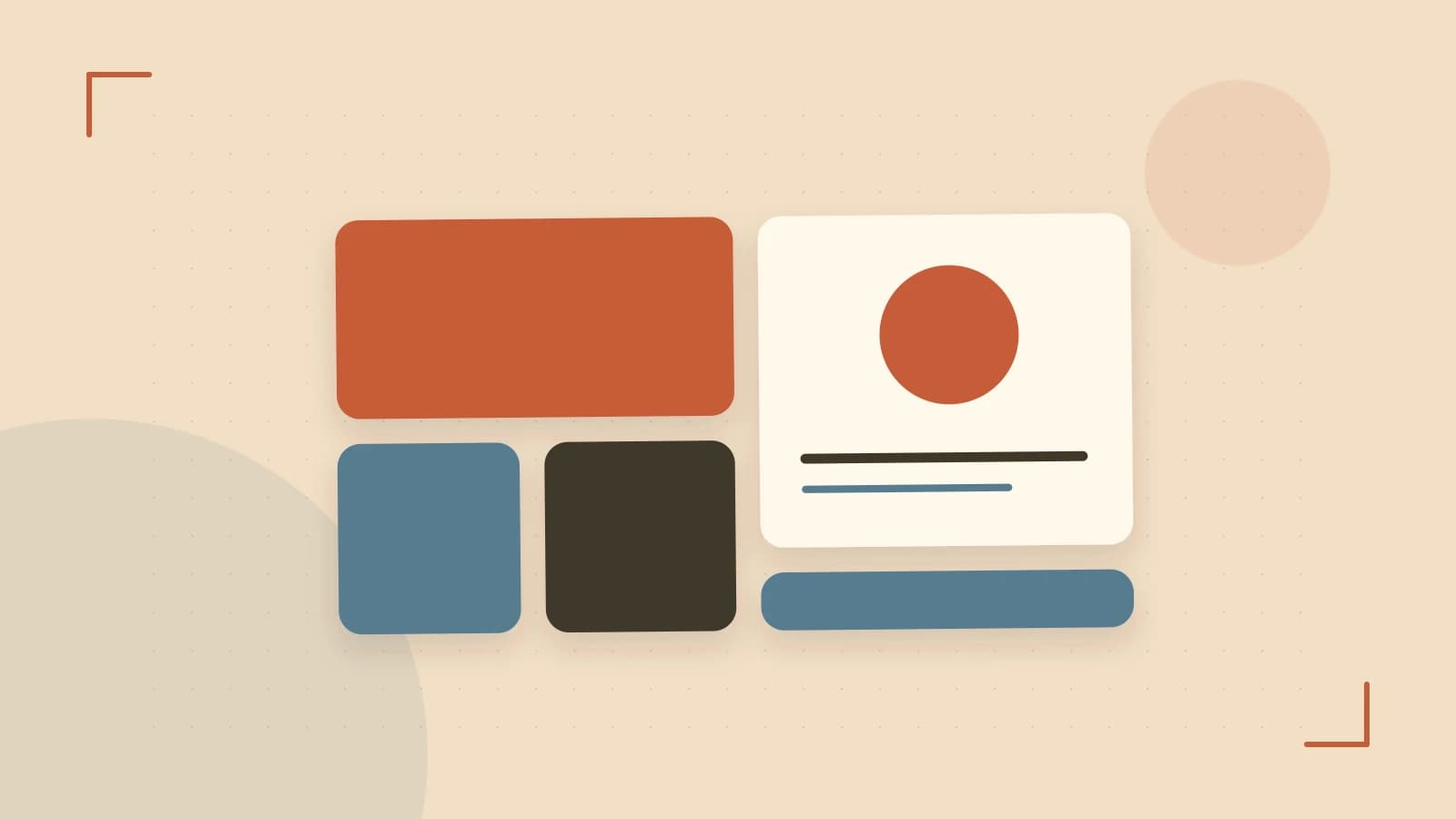 Editorial illustration of responsive browser layouts, overlapping design components and a color system