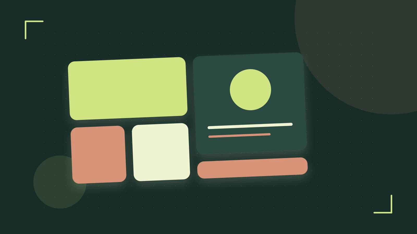 Editorial illustration of responsive browser layouts, overlapping design components and a color system