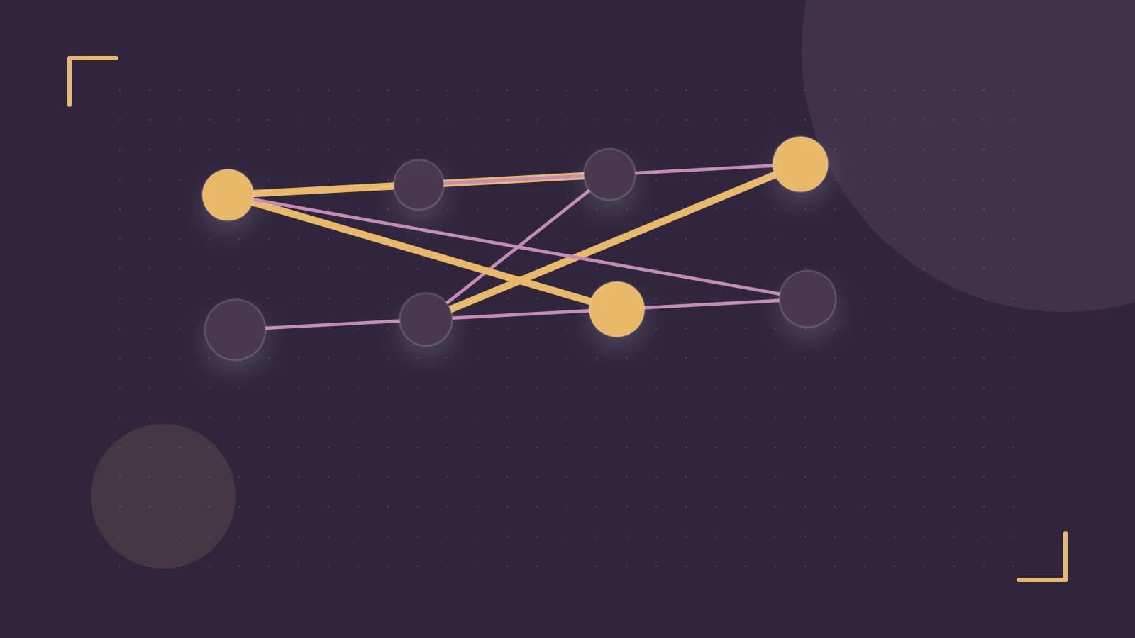 Editorial illustration of an algorithmic node graph with branching paths and a highlighted result