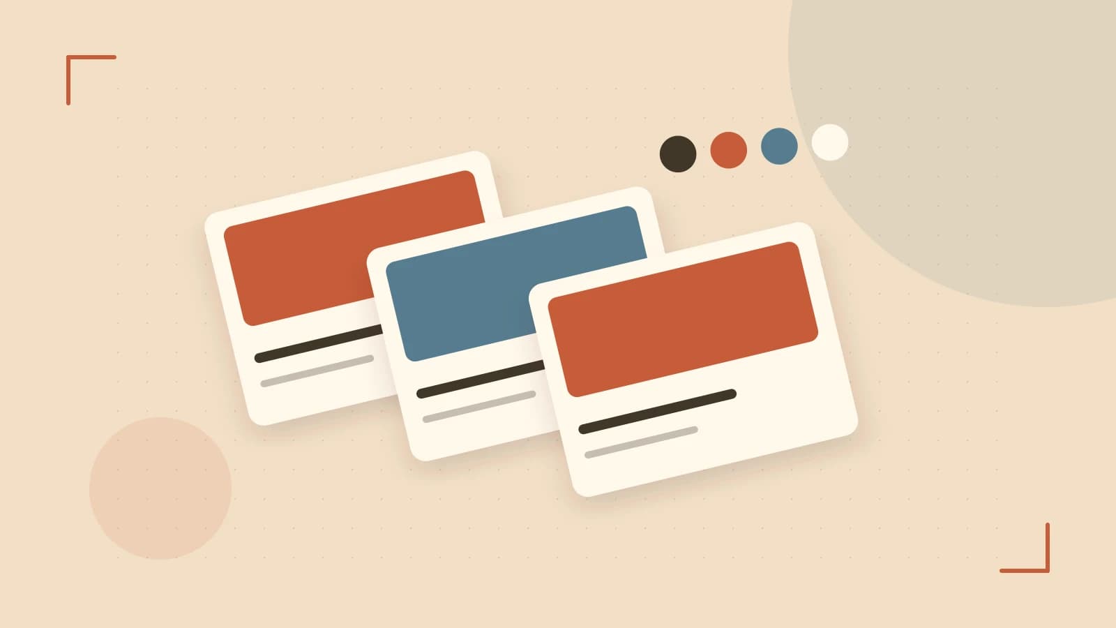 Editorial illustration of responsive browser layouts, overlapping design components and a color system