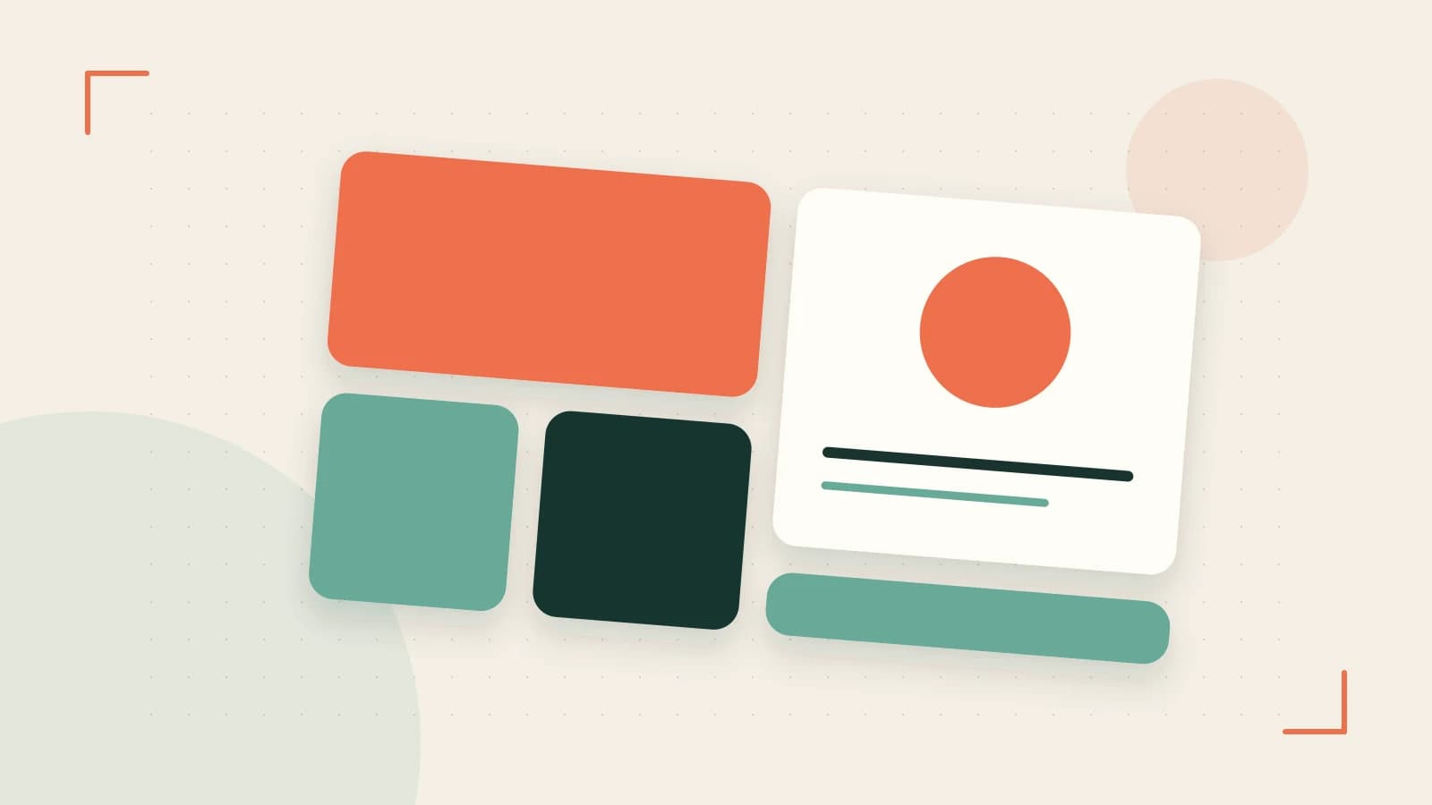 Editorial illustration of responsive browser layouts, overlapping design components and a color system