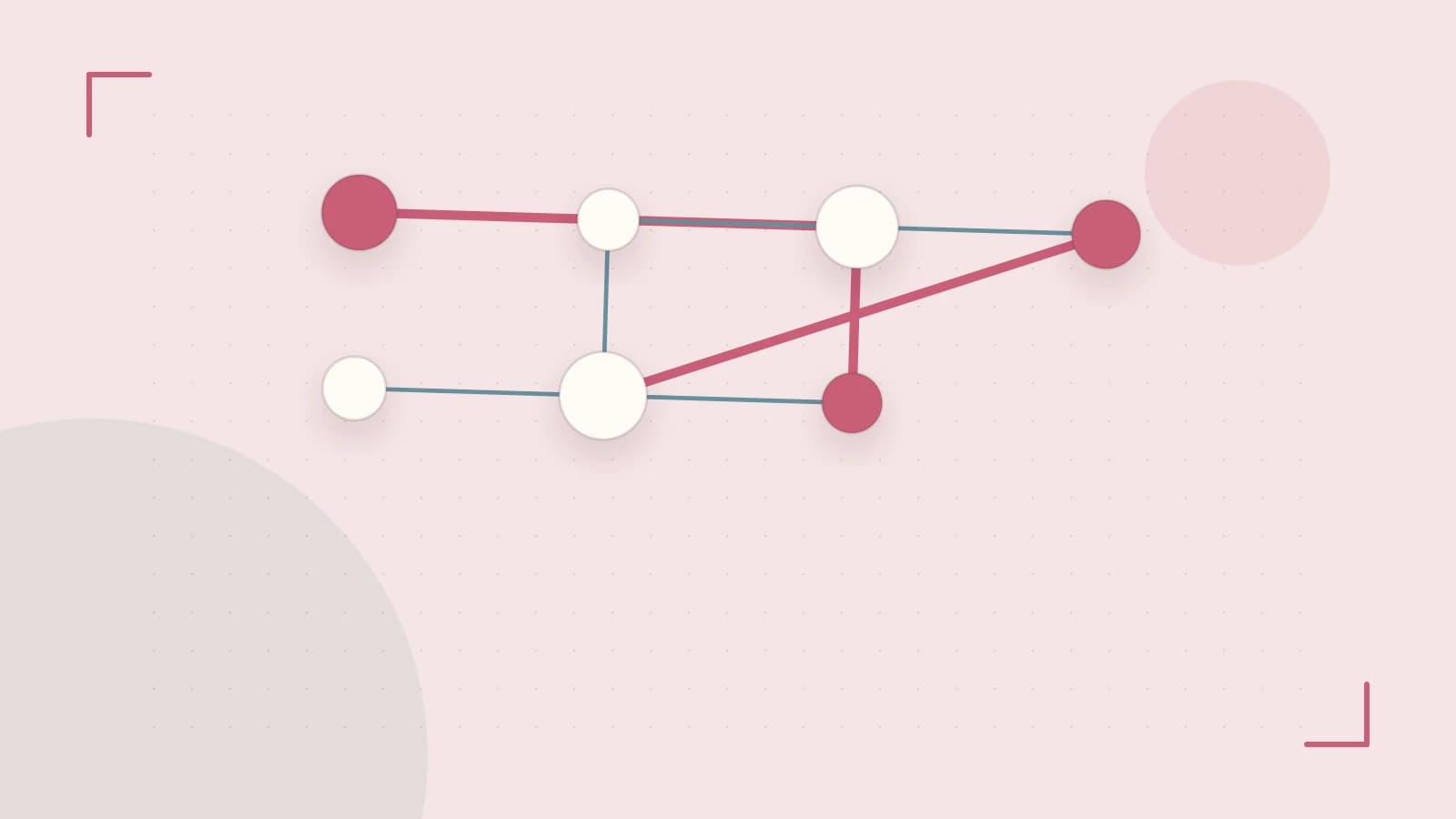 Editorial illustration of an algorithmic node graph with branching paths and a highlighted result