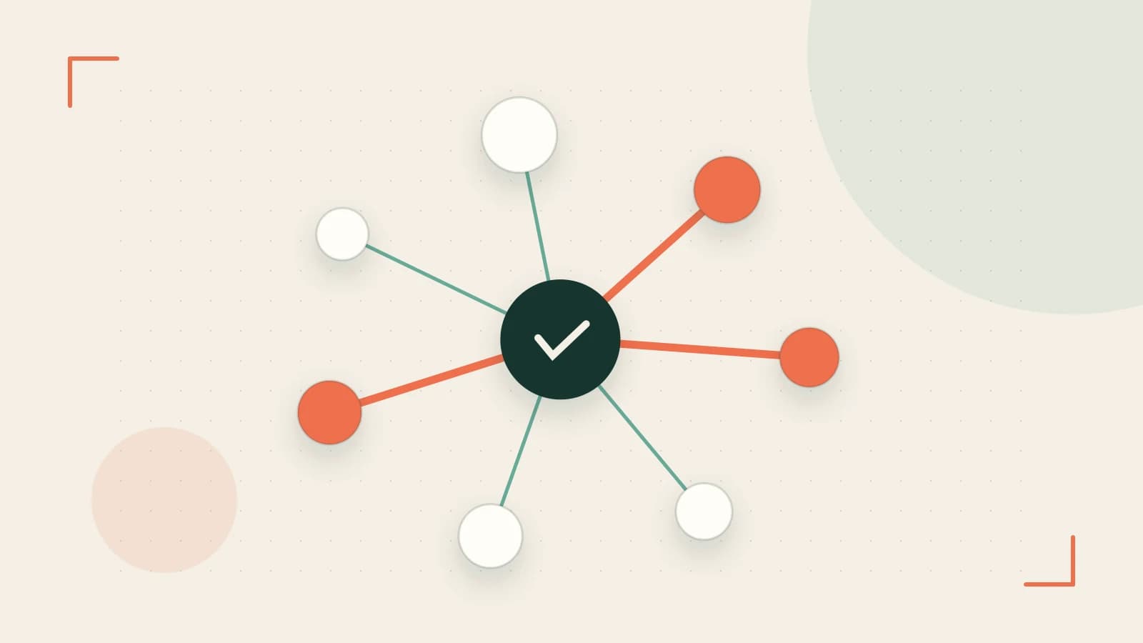 Editorial illustration of an algorithmic node graph with branching paths and a highlighted result