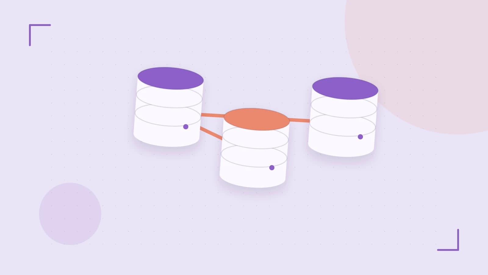 Editorial illustration of structured records, database cylinders and relationships between tables