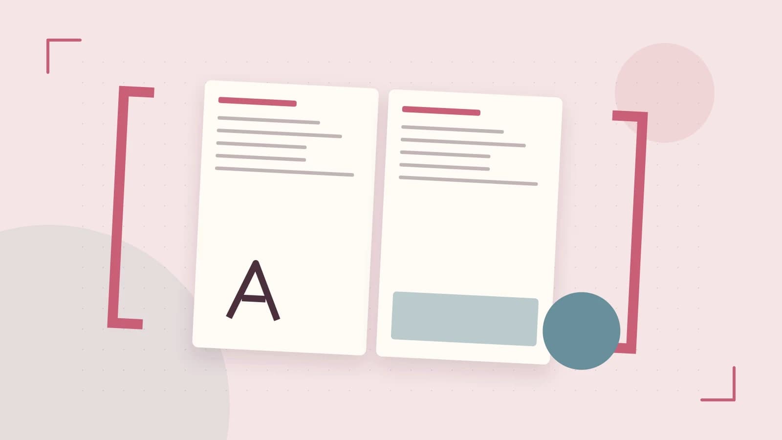 Editorial illustration of typeset pages, expressive letterform shapes and a precise editorial page grid