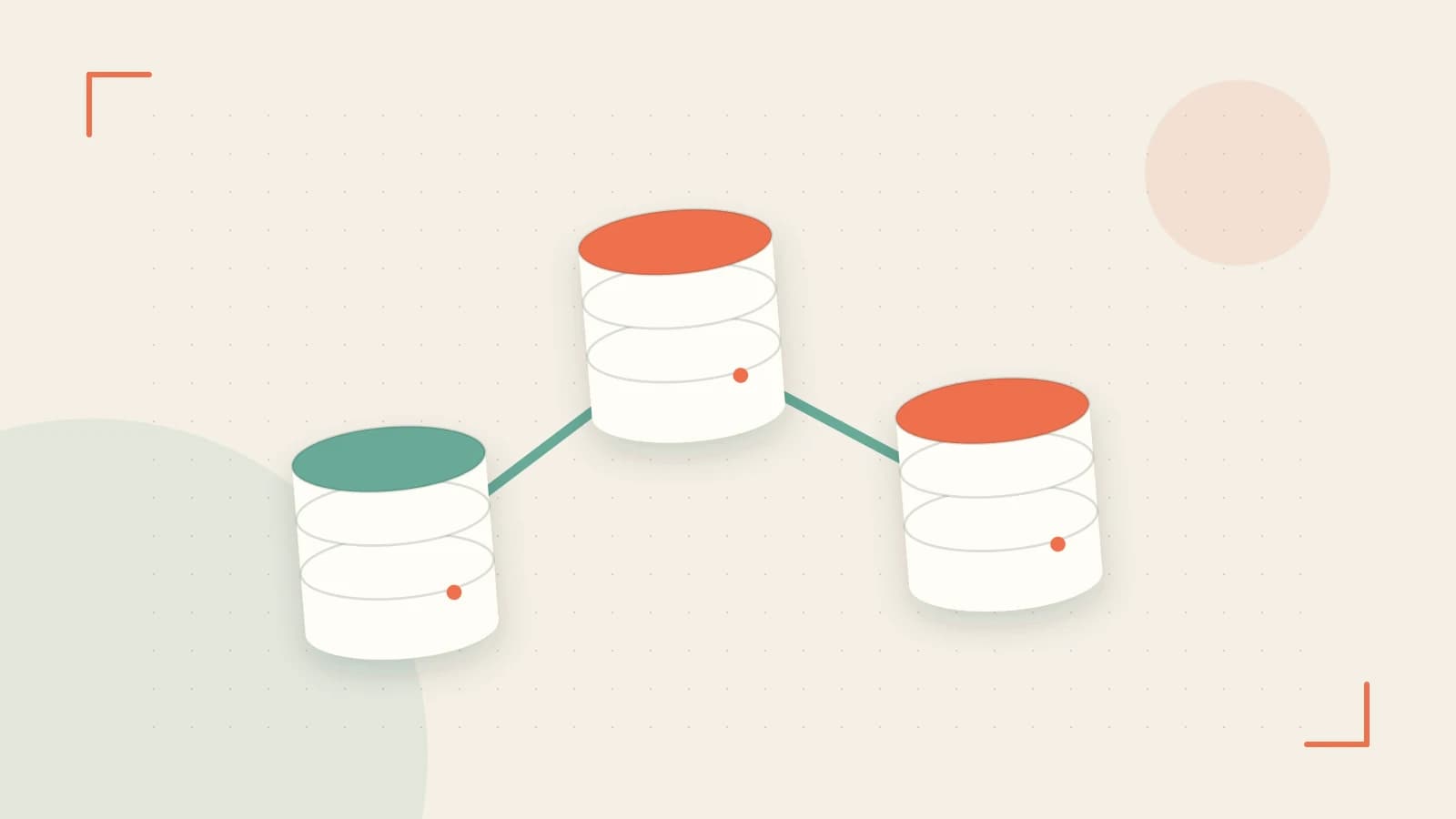 Editorial illustration of structured records, database cylinders and relationships between tables
