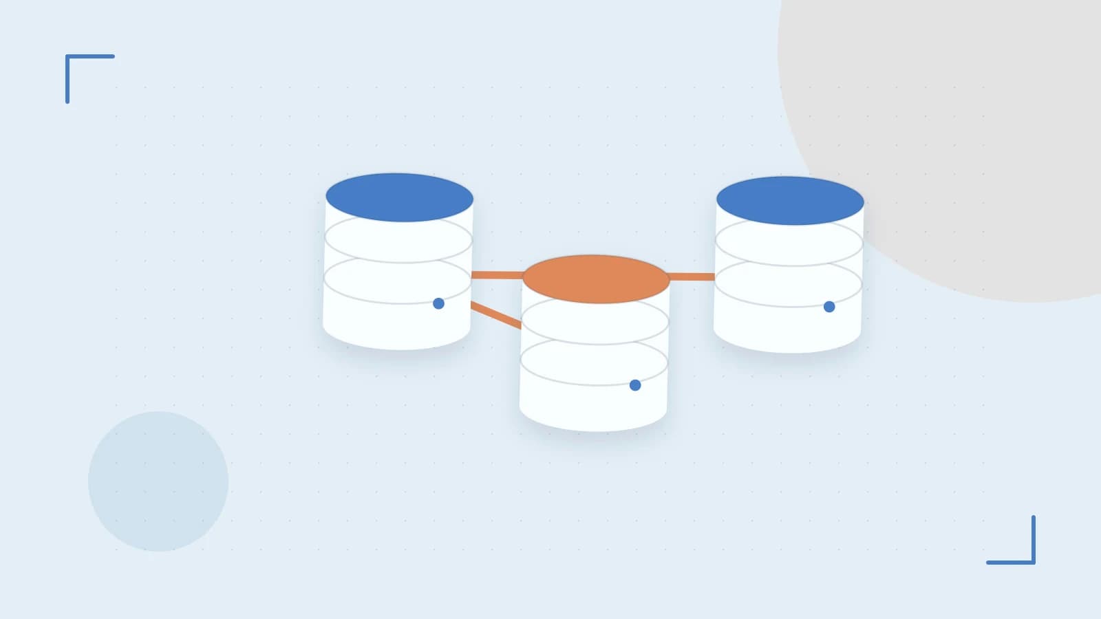 Editorial illustration of structured records, database cylinders and relationships between tables