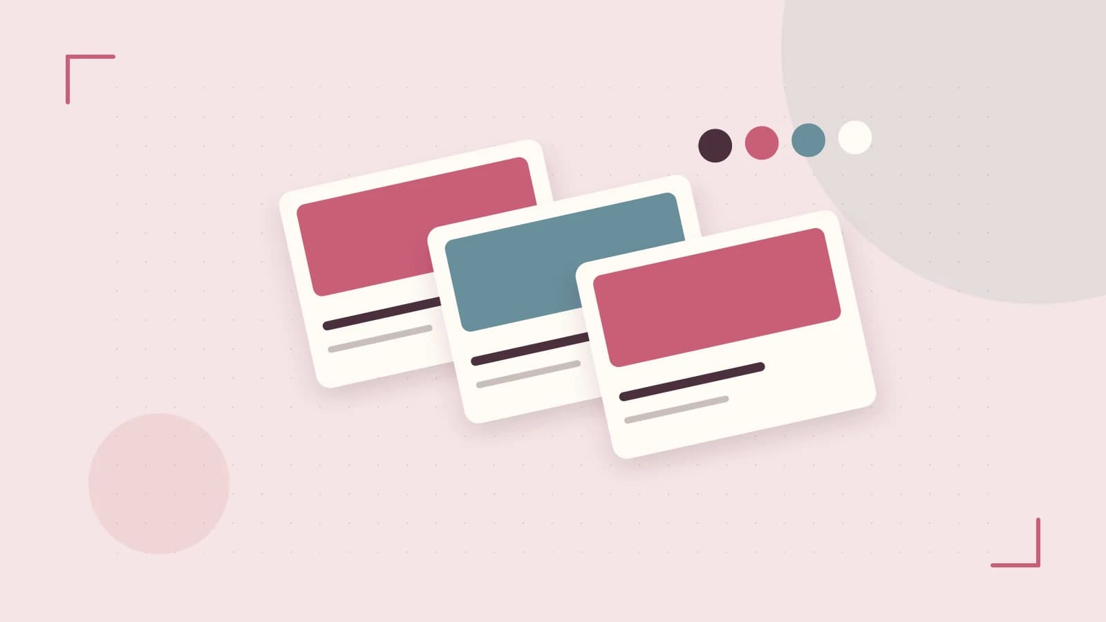 Editorial illustration of responsive browser layouts, overlapping design components and a color system