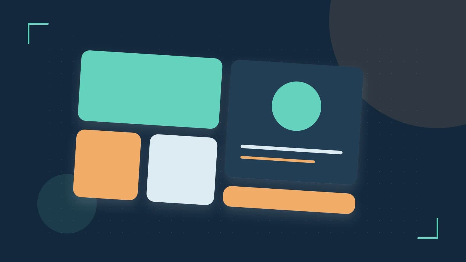Editorial illustration of responsive browser layouts, overlapping design components and a color system