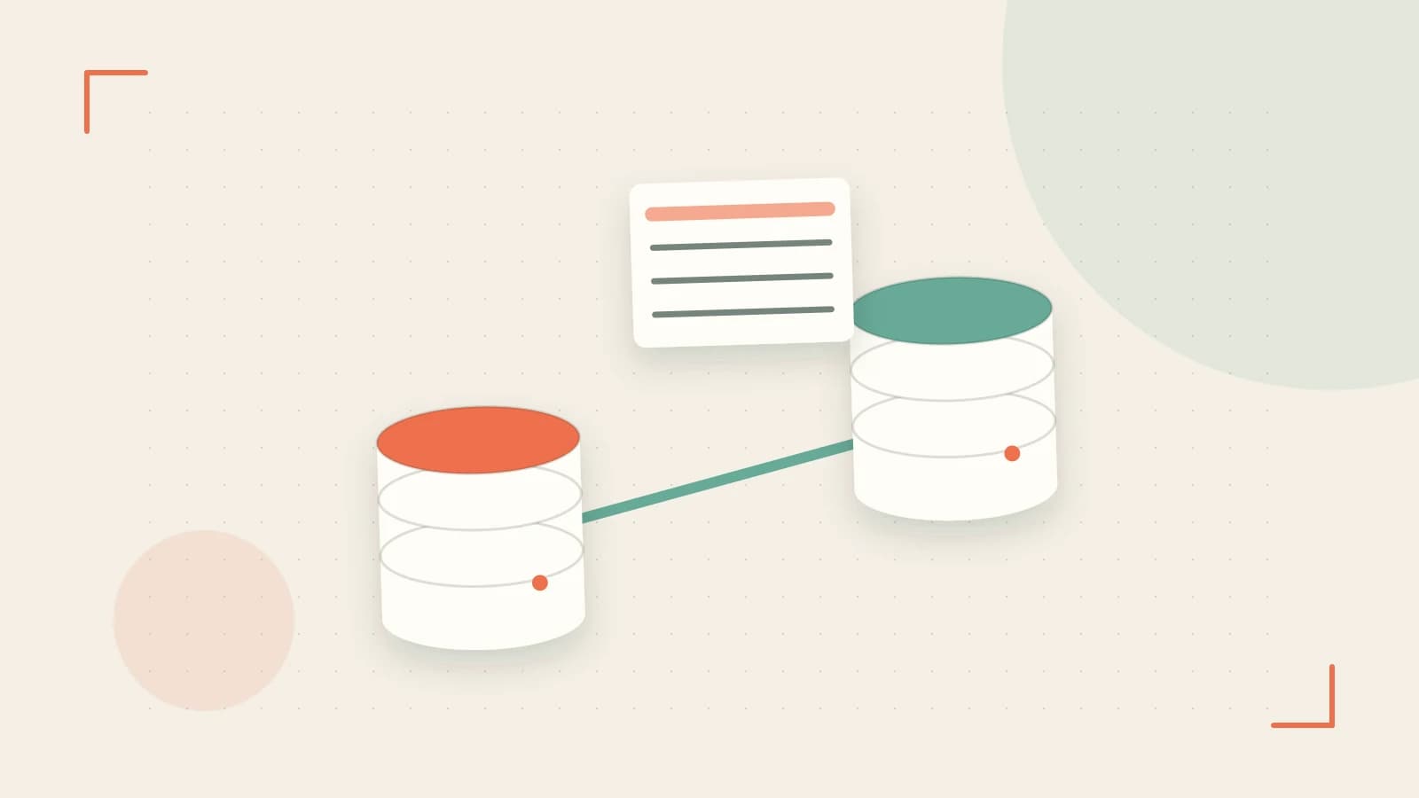 Editorial illustration of structured records, database cylinders and relationships between tables