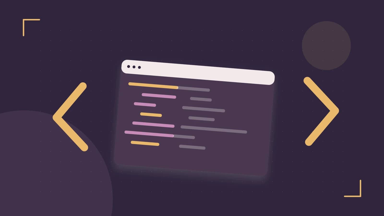 Editorial illustration of an abstract code editor, syntax blocks and oversized programming brackets