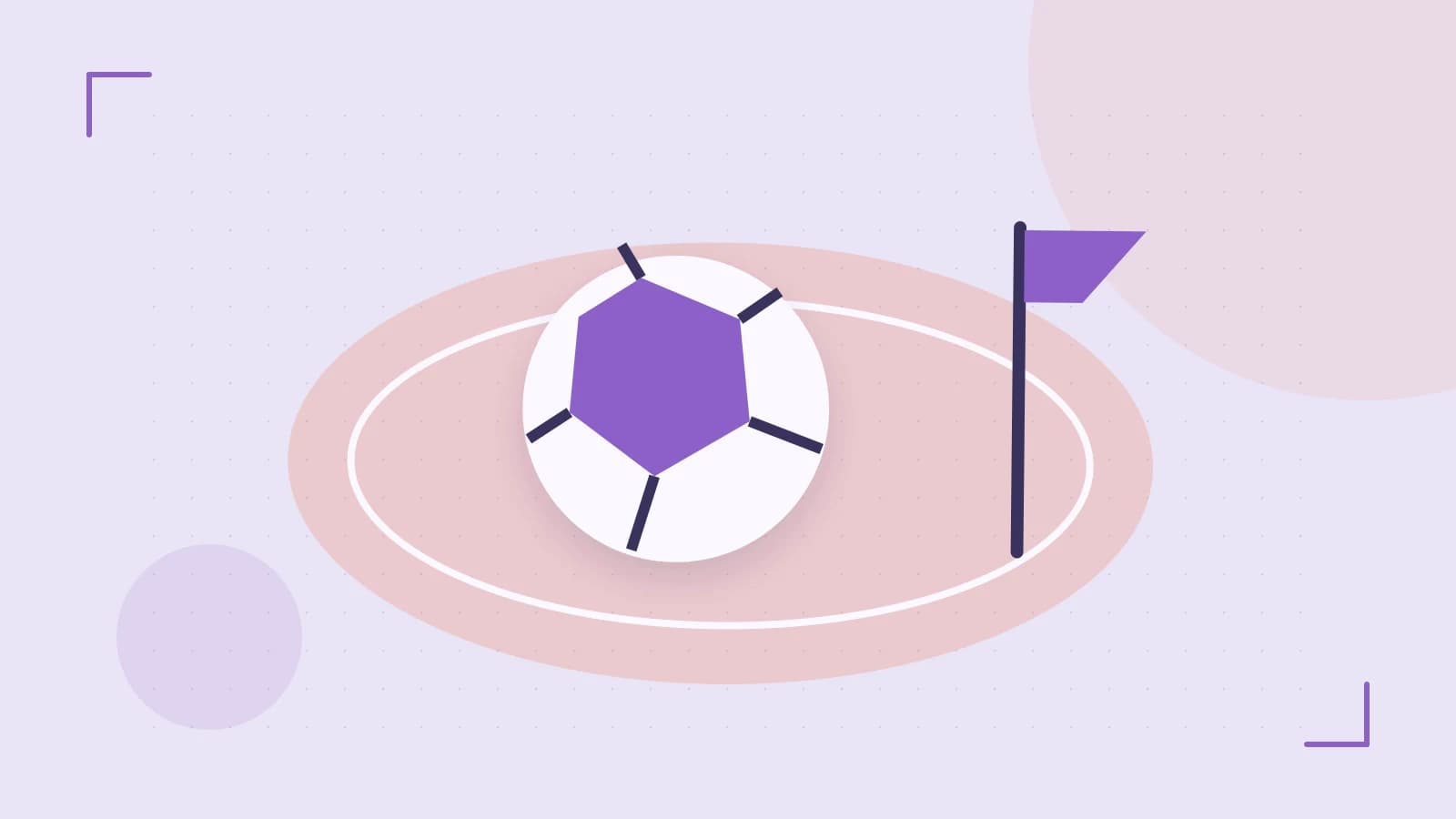Editorial illustration of a stylized sports ball, stadium geometry and dynamic arcs