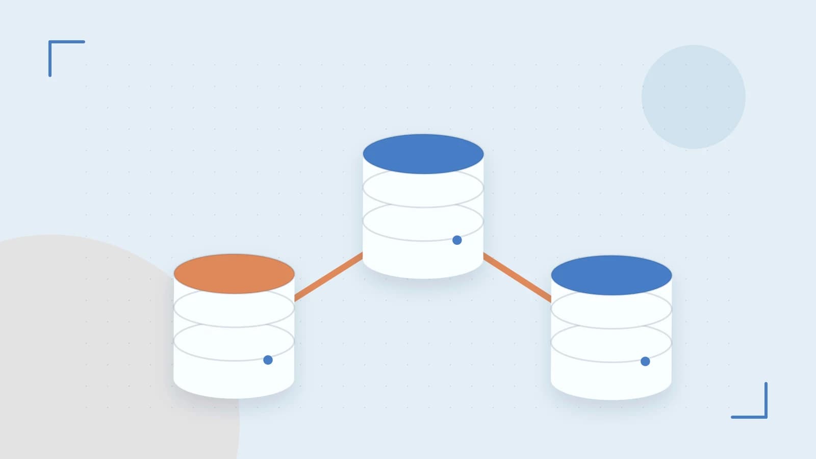 Editorial illustration of structured records, database cylinders and relationships between tables