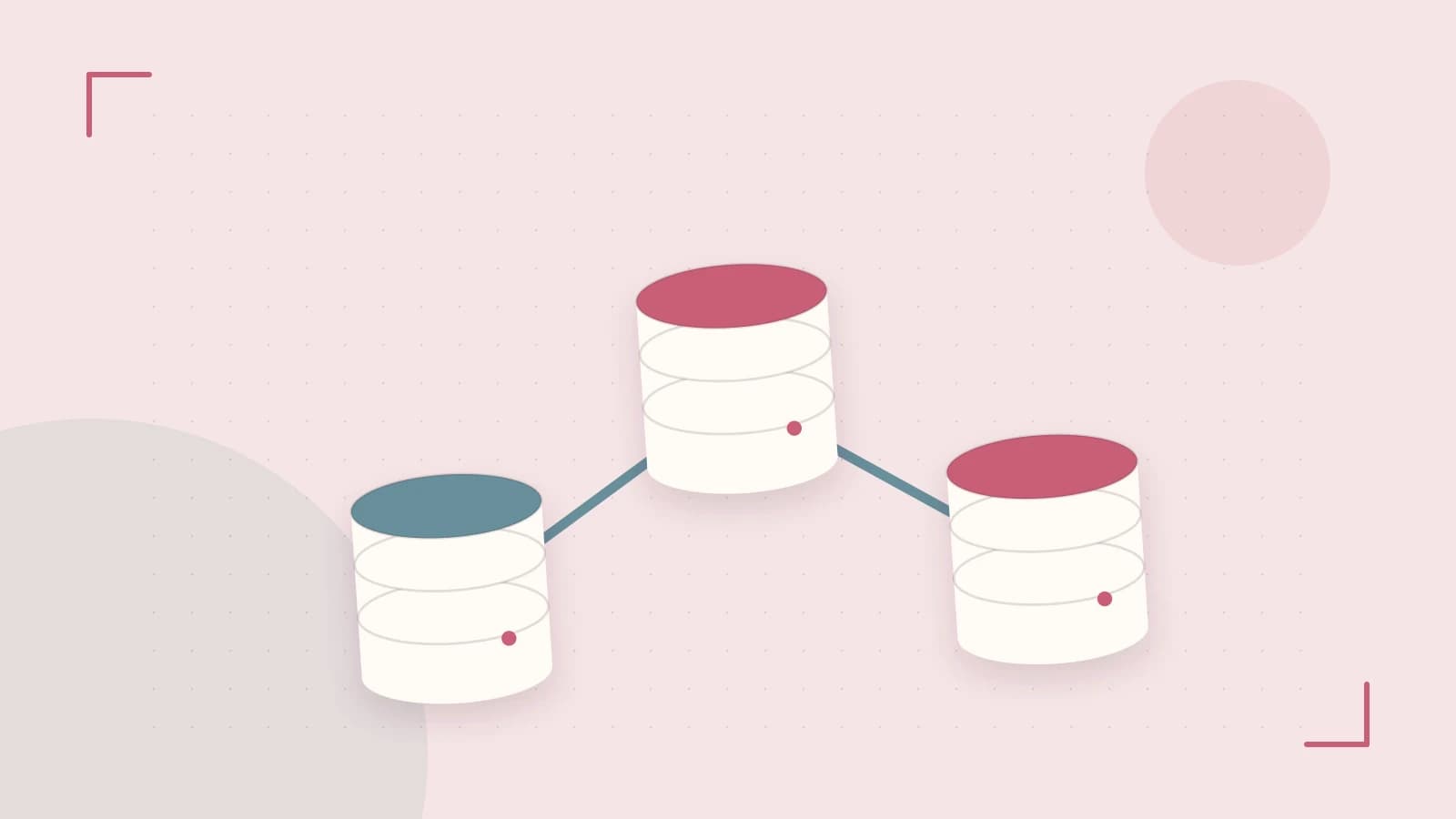 Editorial illustration of structured records, database cylinders and relationships between tables