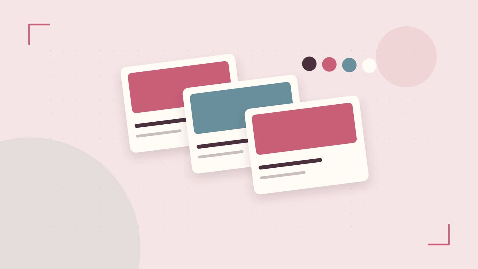 Editorial illustration of responsive browser layouts, overlapping design components and a color system